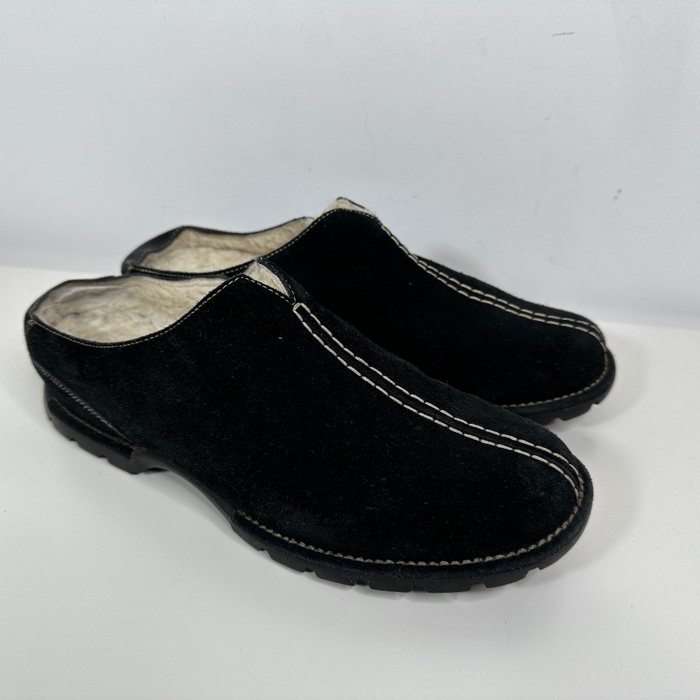 Cole Haan Women's Shoe Size 10B Suede Mule Clogs Faux Fur-Lined Black